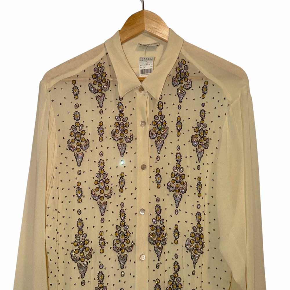 Dries Van Noten Tan Blouse Silk Beaded Embellished 10 Cocktail Party Fancy 🟡 - Picture 5 of 16